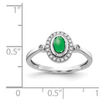 14k White Gold 1/8 carat Diamond and 6x4mm Oval Cabochon Emerald Halo Ring