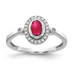 14k White Gold 1/8 carat Diamond and 6x4mm Oval Cabochon Ruby Halo Ring