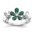 14k White Gold 1/10 carat Diamond and Emerald Flower Ring