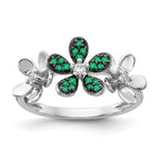 14k White Gold 1/10 carat Diamond and Emerald Flower Ring