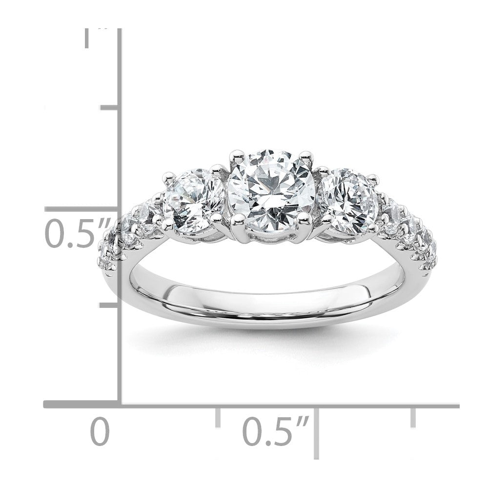 14k White Gold 1 1/2 carat Lab Grown Diamond VS+ F+ Round Complete Three Stone Engagement Ring