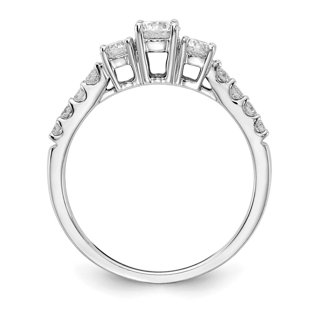 14k White Gold 1/2 carat Lab Grown Diamond VS/SI+ G+ 1/4 carat Center Round Semi Mount Three Stone Engagement Ring