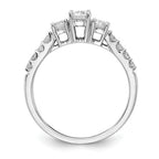 14k White Gold 1/2 carat Lab Grown Diamond VS/SI+ G+ 1/4 carat Center Round Semi Mount Three Stone Engagement Ring
