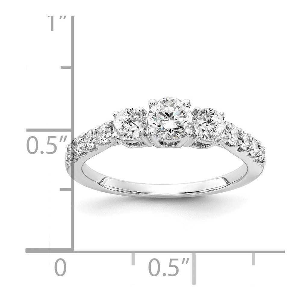 14k White Gold 5/8 carat Lab Grown Diamond VS/SI+ G+ 1/3 carat Center Round Semi Mount Three Stone Engagement Ring