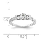 14k White Gold 7/8 carat Lab Grown Diamond VS/SI+ G+ 5/8 carat Center Round Semi Mount Three Stone Engagement Ring