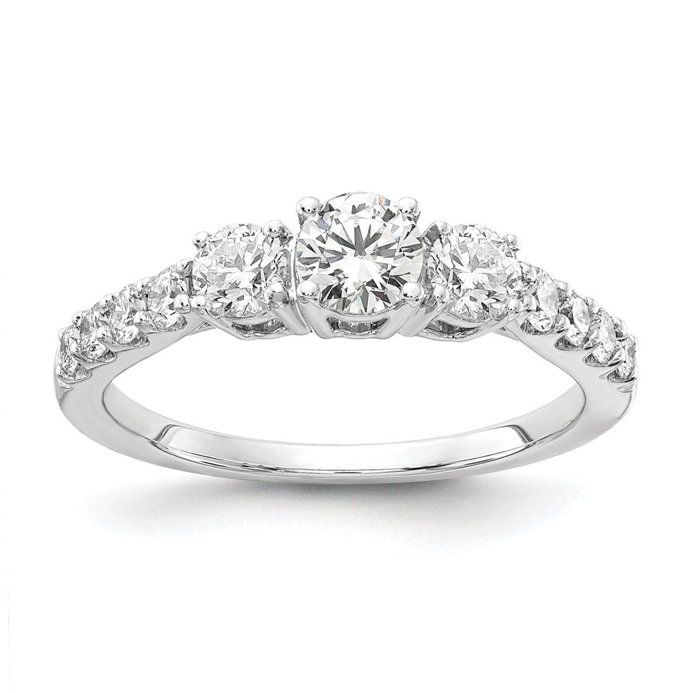 14k White Gold 1 carat Lab Grown Diamond VS/SI+ G+ Round Complete Three Stone Engagement Ring