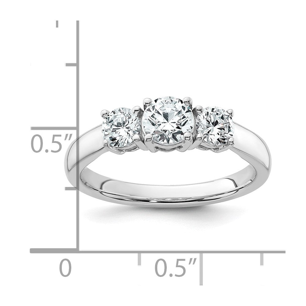 14k White Gold 1 carat Lab Grown Diamond VS+ F+ Three Stone Complete Engagement Ring