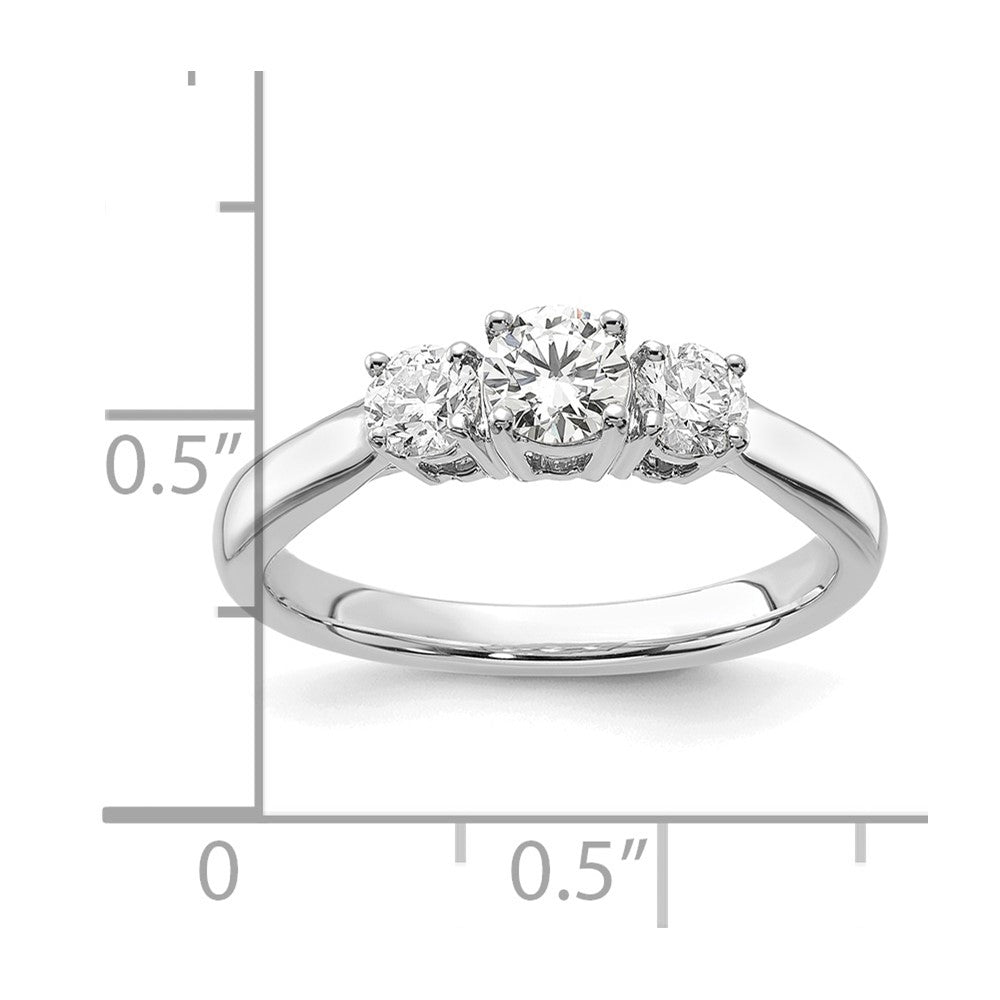 14k White Gold 3/4 carat Lab Grown Diamond VS/SI+ G+ Round Complete Three Stone Engagement Ring