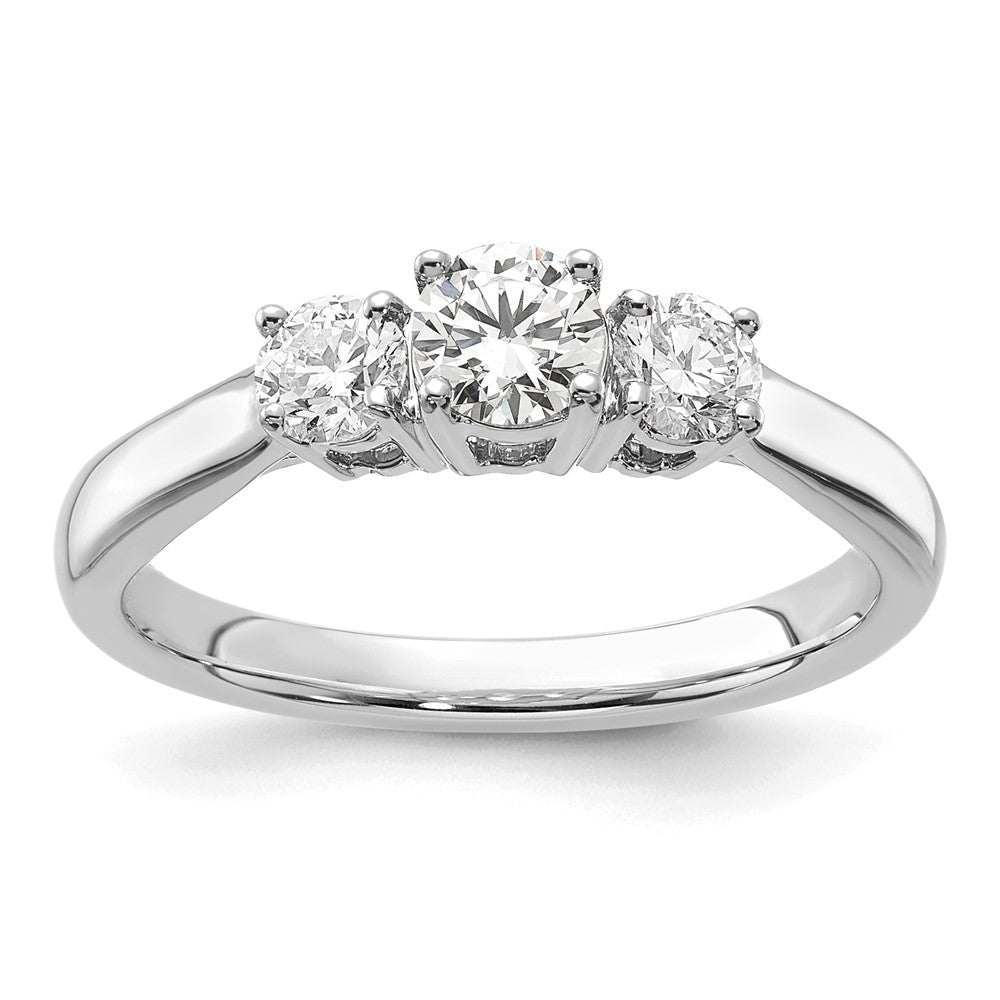 14k White Gold 3/4 carat Lab Grown Diamond VS/SI+ G+ Round Complete Three Stone Engagement Ring
