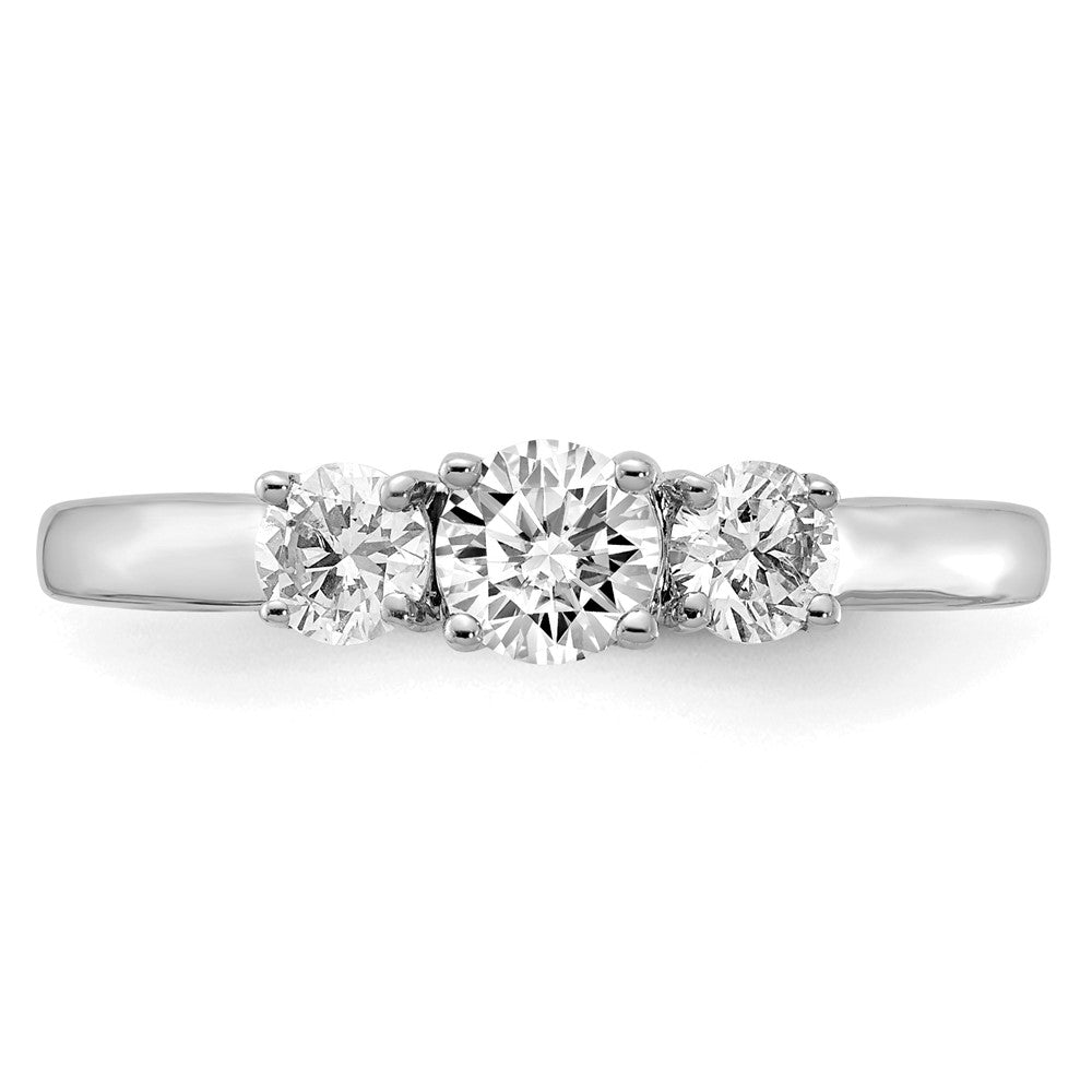 14k White Gold 3/8 carat carat Lab Grown Diamond VS/SI+ G+ 3/8 carat Center Round Three Stone Semi Mount Engagement Ring