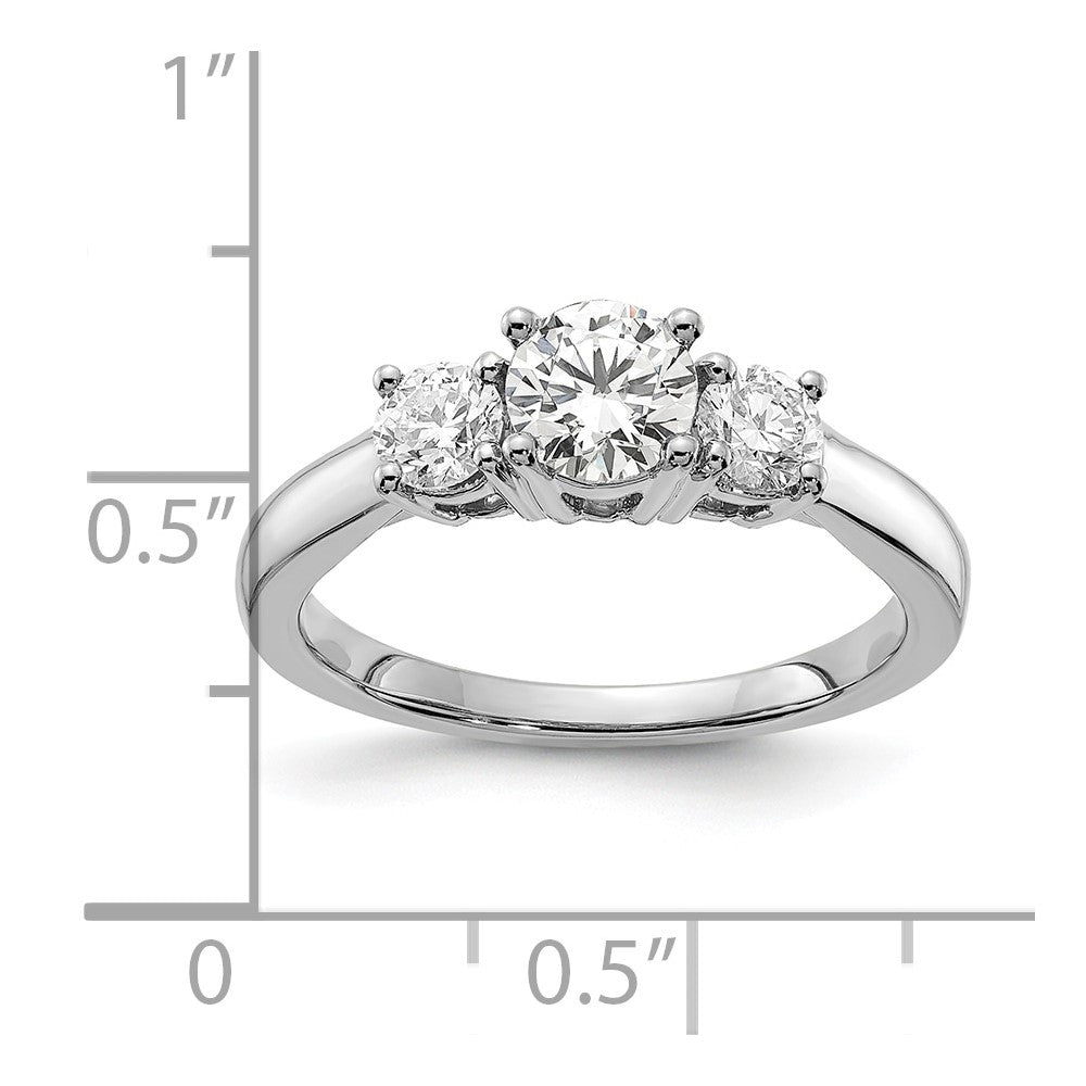 14k White Gold 1 carat Lab Grown Diamond VS/SI+ G+ Round Complete Three Stone Engagement Ring