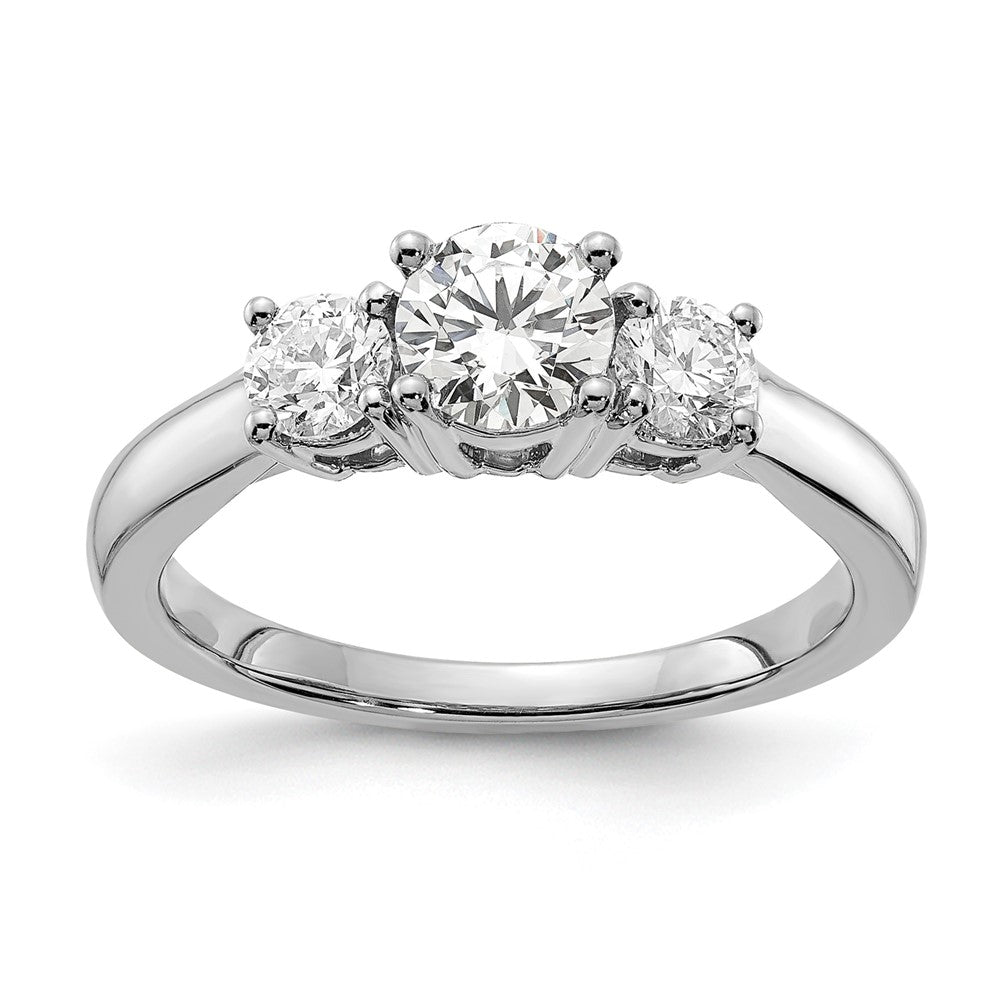 14k White Gold 3/4 carat Lab Grown Diamond VS/SI+ G+ 3/4 carat Center Round Three Stone Semi Mount Engagement Ring