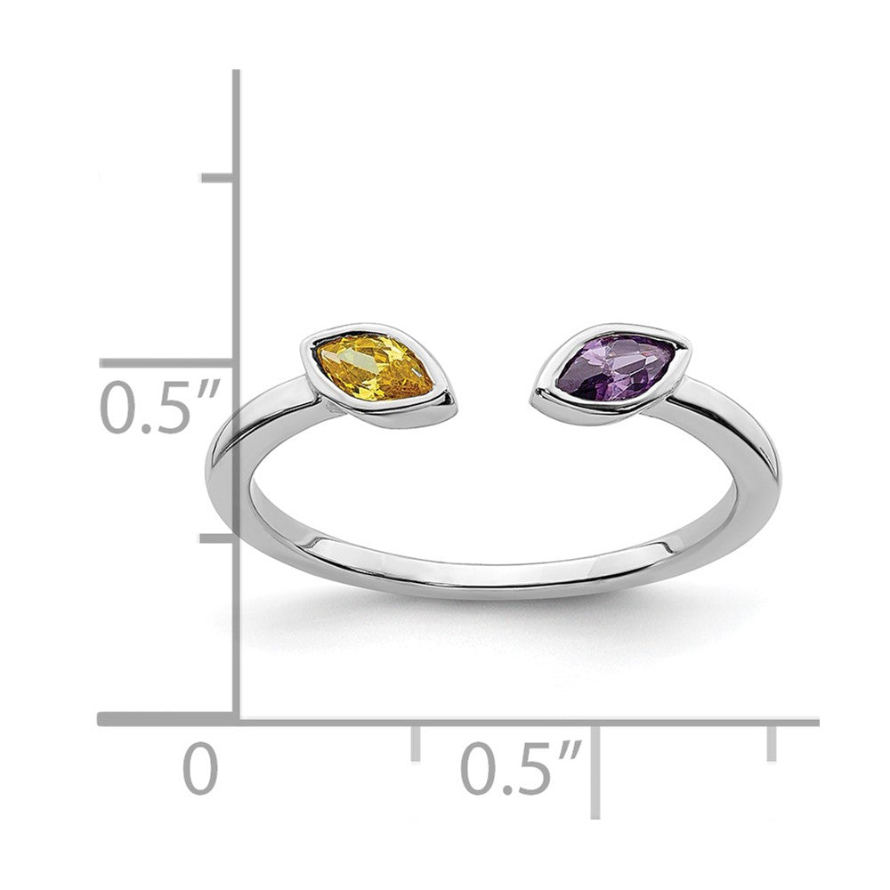 14k White Gold 5x3mm Marquise Amethyst and Citrine 2-Stone Ring