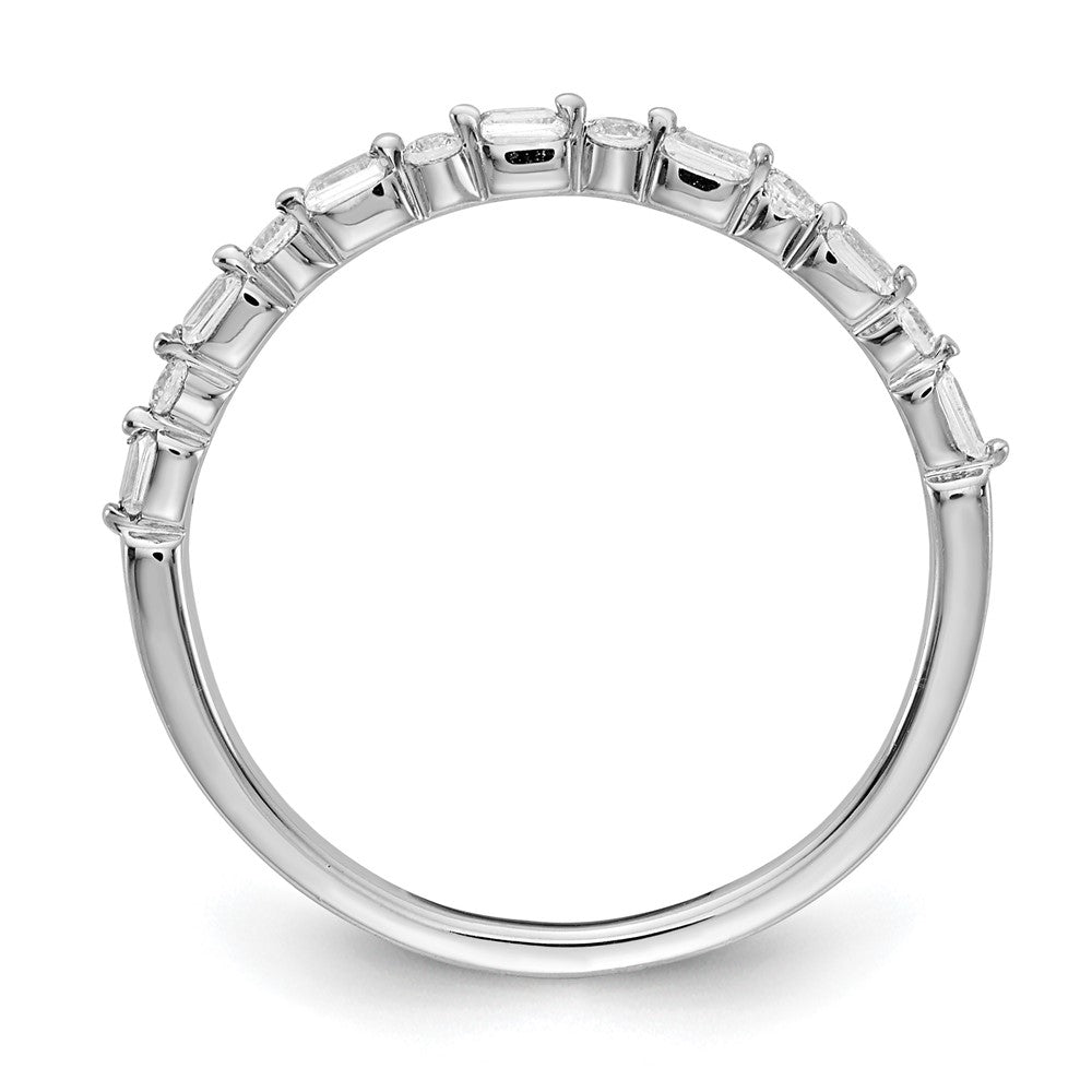 14k White Gold 2mm 1/6 carat Round and Baguette Diamond Fancy Band