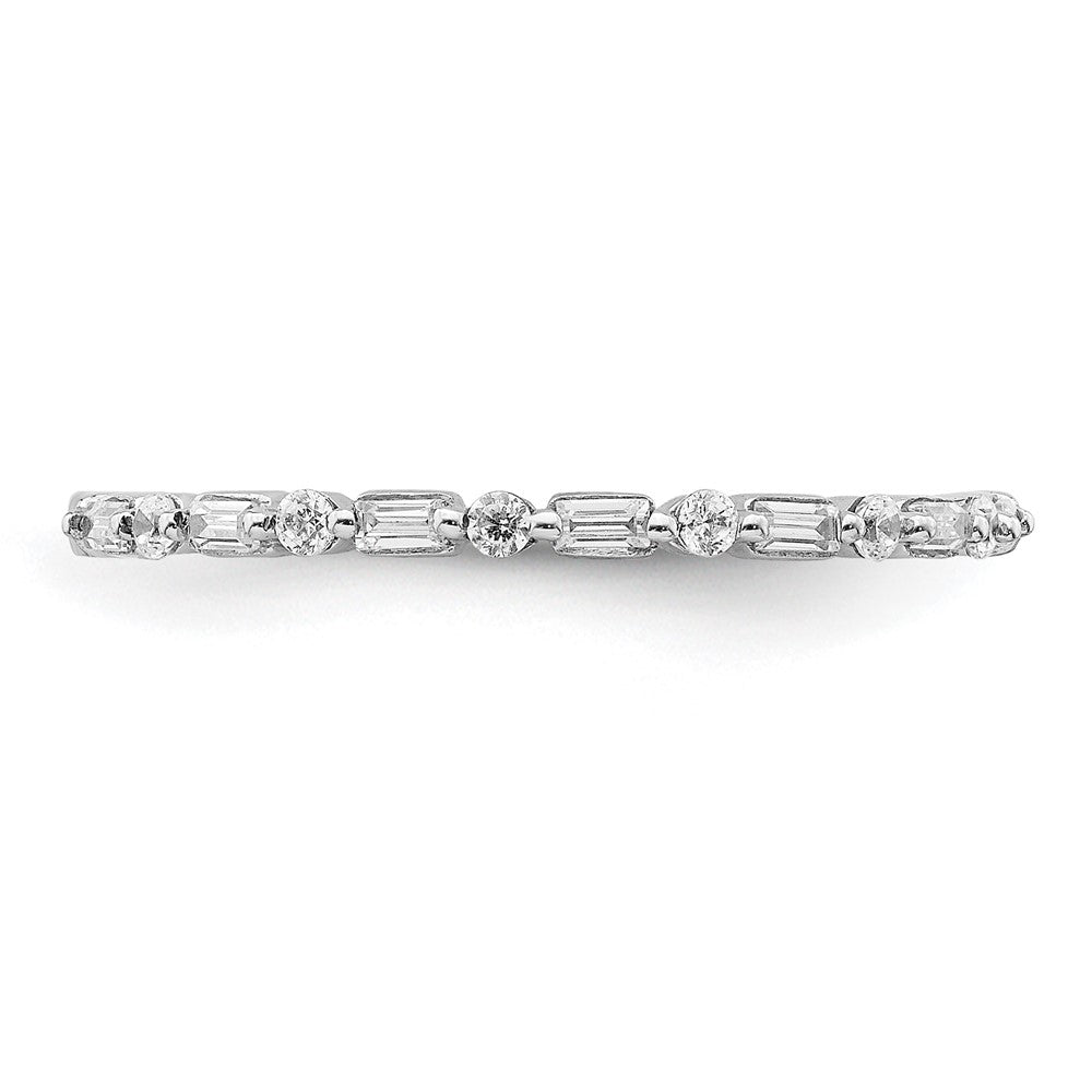 14k White Gold 2mm 1/6 carat Round and Baguette Diamond Fancy Band