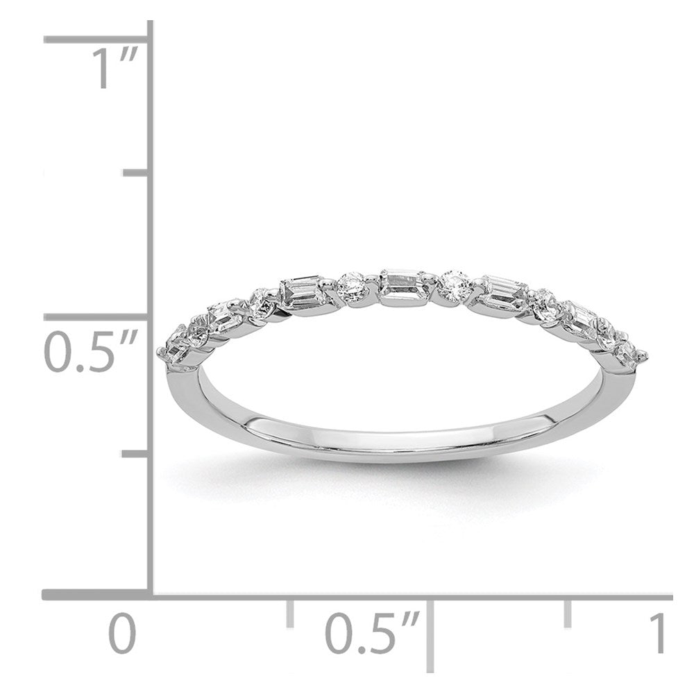14k White Gold 2mm 1/6 carat Round and Baguette Diamond Fancy Band