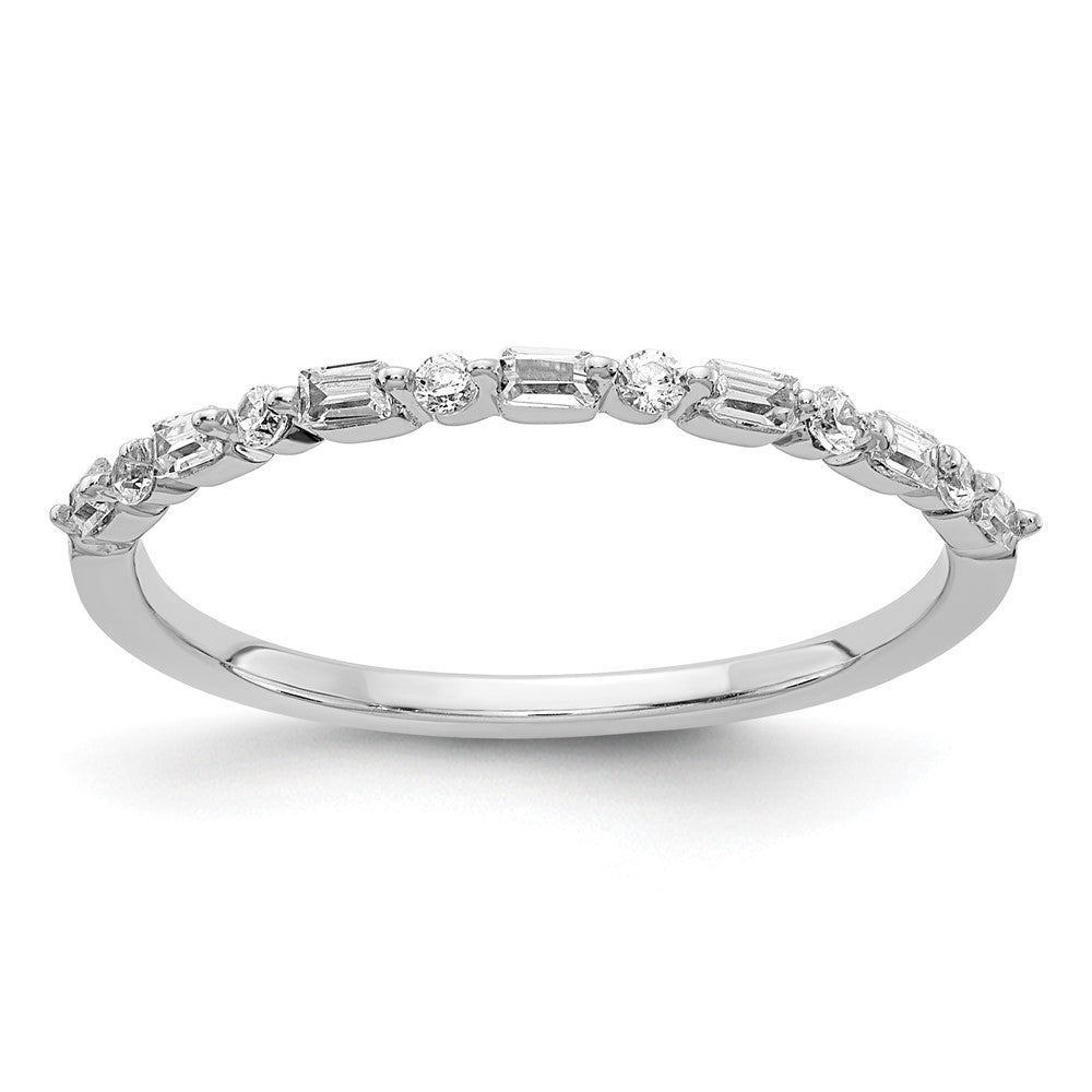 14k White Gold 2mm 1/6 carat Round and Baguette Diamond Fancy Band