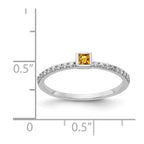 14k White Gold 1/6 carat Diamond and 2.5mm Princess-cut Citrine Ring