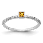 14k White Gold 1/6 carat Diamond and 2.5mm Princess-cut Citrine Ring