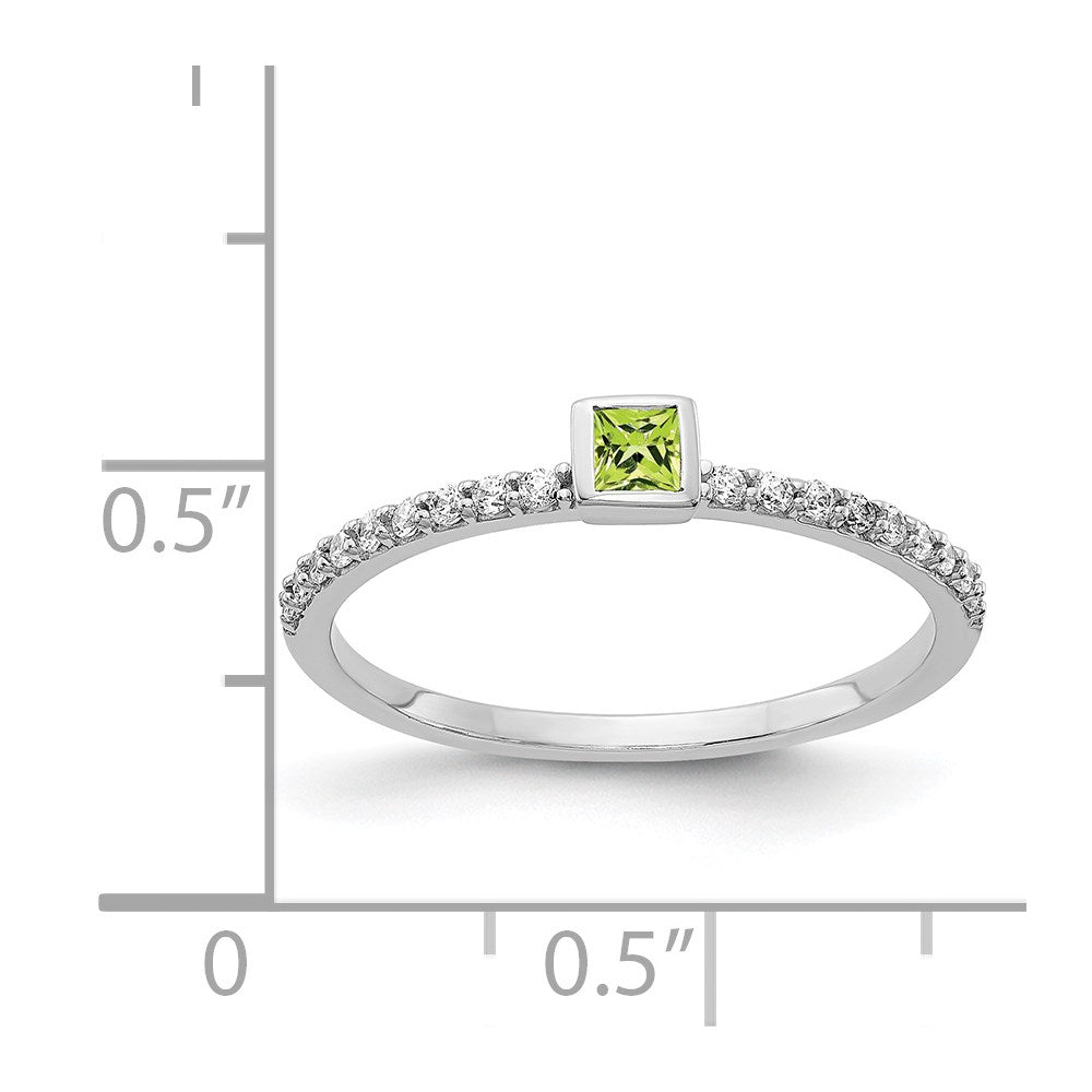 14k White Gold 1/6 carat Diamond and 2.5mm Princess-cut Peridot Bezel Ring