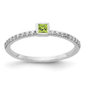 14k White Gold 1/6 carat Diamond and 2.5mm Princess-cut Peridot Bezel Ring
