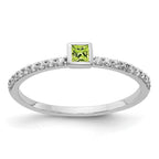 14k White Gold 1/6 carat Diamond and 2.5mm Princess-cut Peridot Bezel Ring