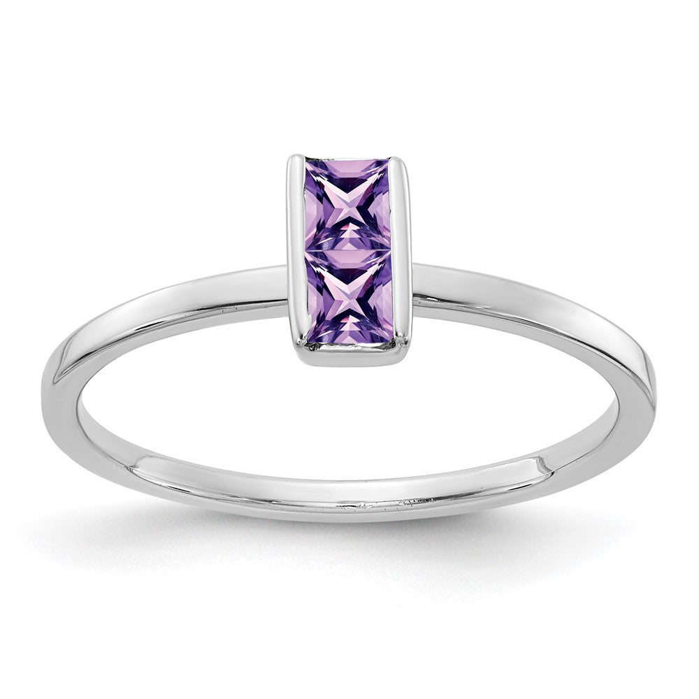 14k White Gold Two 3mm Princess-cut Amethyst Ring
