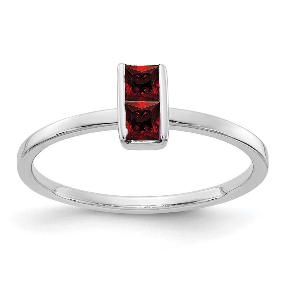 14k White Gold Two 3mm Princess-cut Garnet Ring