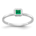 14k White Gold 1/20 carat Diamond and 3mm Princess Emerald Halo Ring