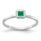 14k White Gold 1/20 carat Diamond and 3mm Princess Emerald Halo Ring