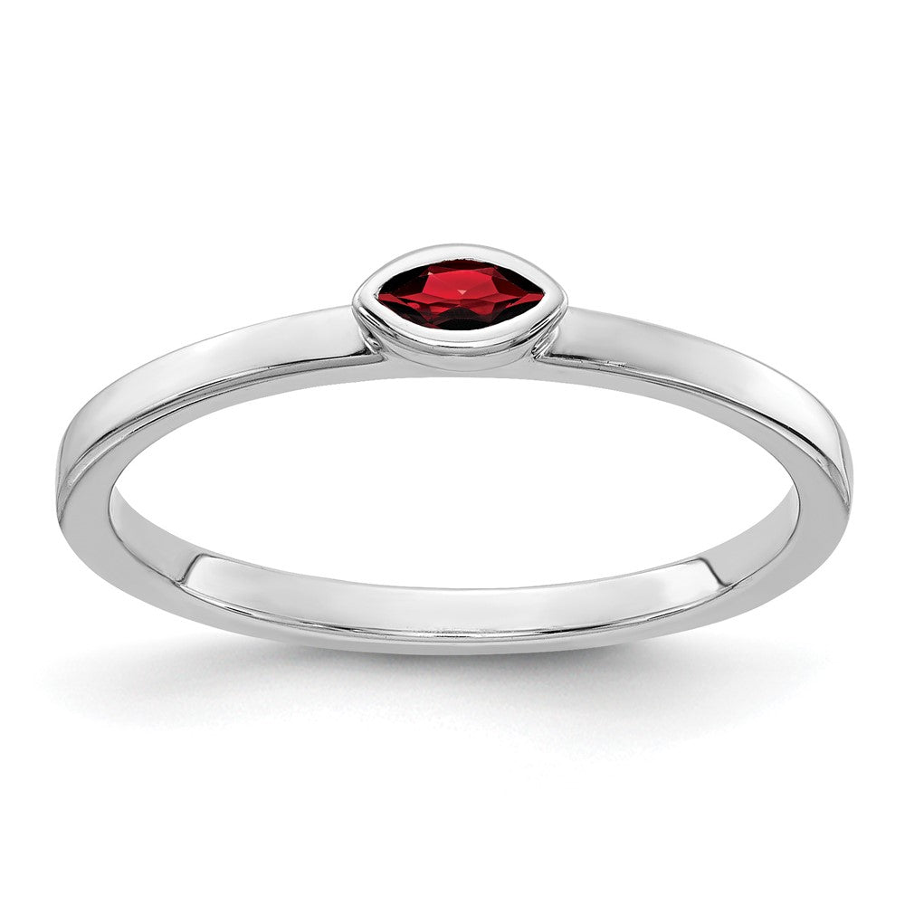 14k White Gold Bezel-set 4x2mm Marquise Garnet East-West Ring