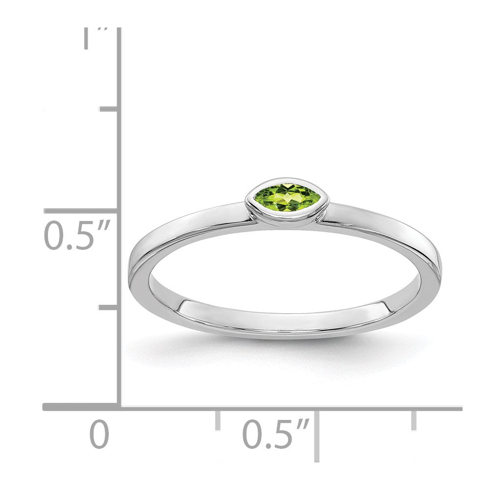 14k White Gold Bezel-set 4x2mm Marquise Peridot East-West Ring
