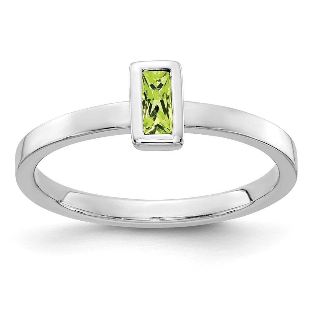 14k White Gold 5x2.5mm Baguette Bezel-set Peridot Ring