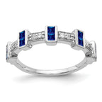 14k White Gold Fancy 1/6 carat Diamond and Blue Princess Sapphire Ring