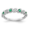 14k White Gold Fancy 1/10 carat Diamond and Emerald Ring