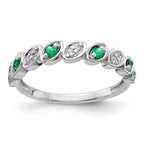 14k White Gold Fancy 1/10 carat Diamond and Emerald Ring