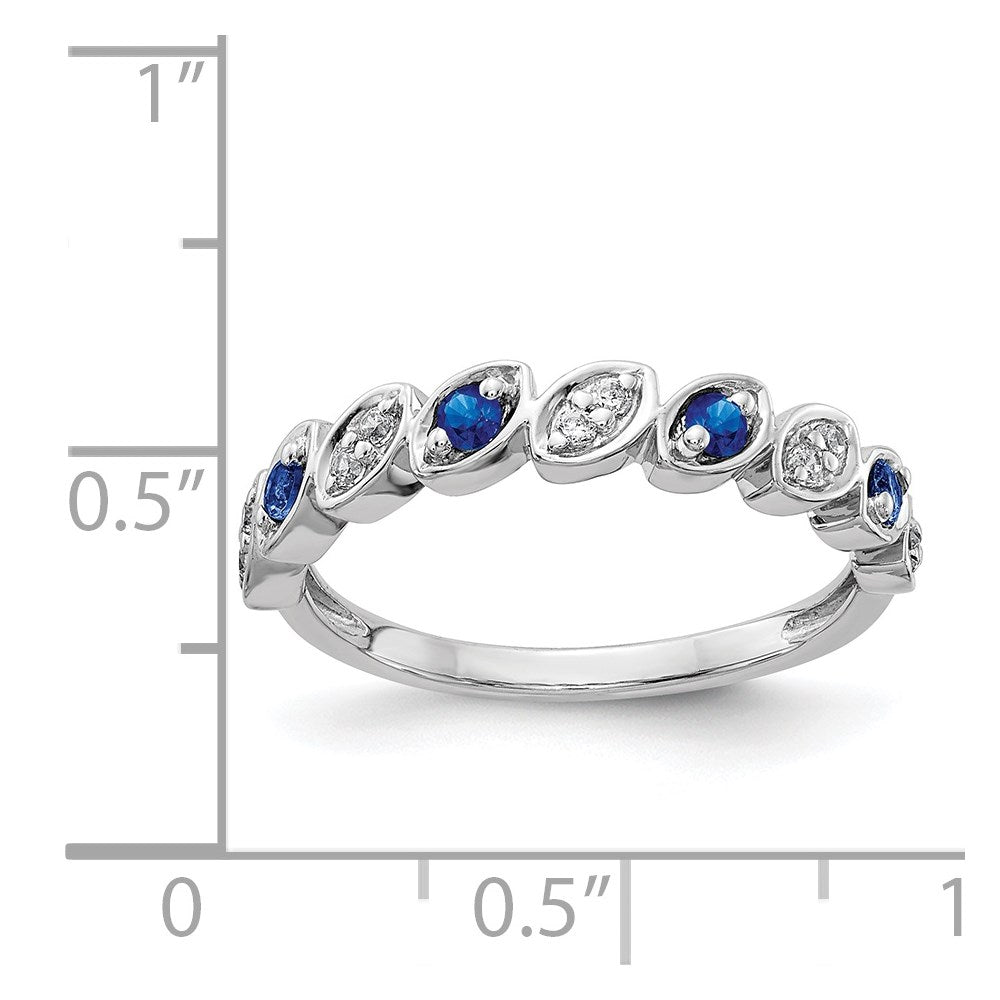 14k White Gold Fancy 1/10 carat Diamond and Blue Sapphire Ring