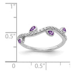 14k White Gold 1/5 carat Diamond and Pear Amethyst Curved 4-Stone Ring