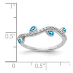 14k White Gold 1/5 carat Diamond and Pear Blue Topaz Curved 4-Stone Ring