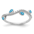 14k White Gold 1/5 carat Diamond and Pear Blue Topaz Curved 4-Stone Ring