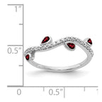 14k White Gold 1/5 carat Diamond and Pear Garnet Curved 4-Stone Ring