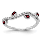 14k White Gold 1/5 carat Diamond and Pear Garnet Curved 4-Stone Ring