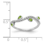 14k White Gold 1/5 carat Diamond and Pear Peridot Curved 4-Stone Ring