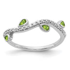 14k White Gold 1/5 carat Diamond and Pear Peridot Curved 4-Stone Ring