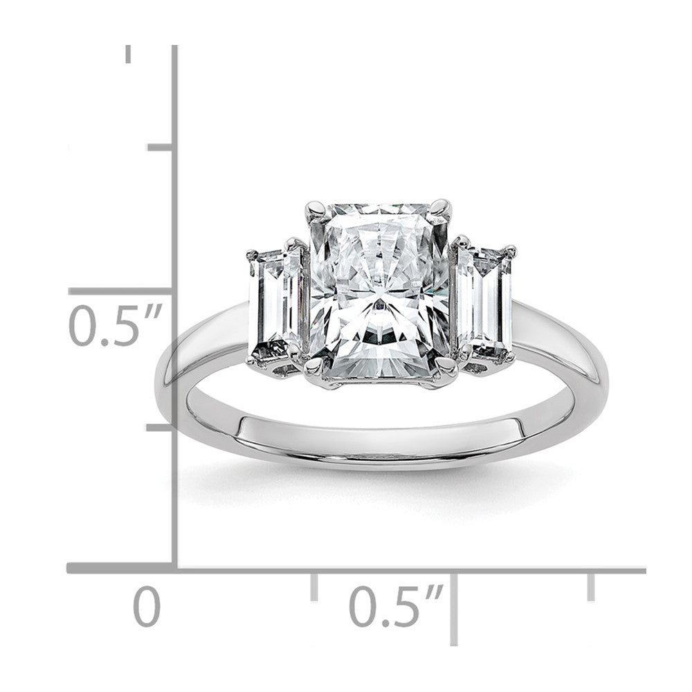 14kw 2 1/5ct. Three Stone D E F Pure Light Moissanite Engagement Ring