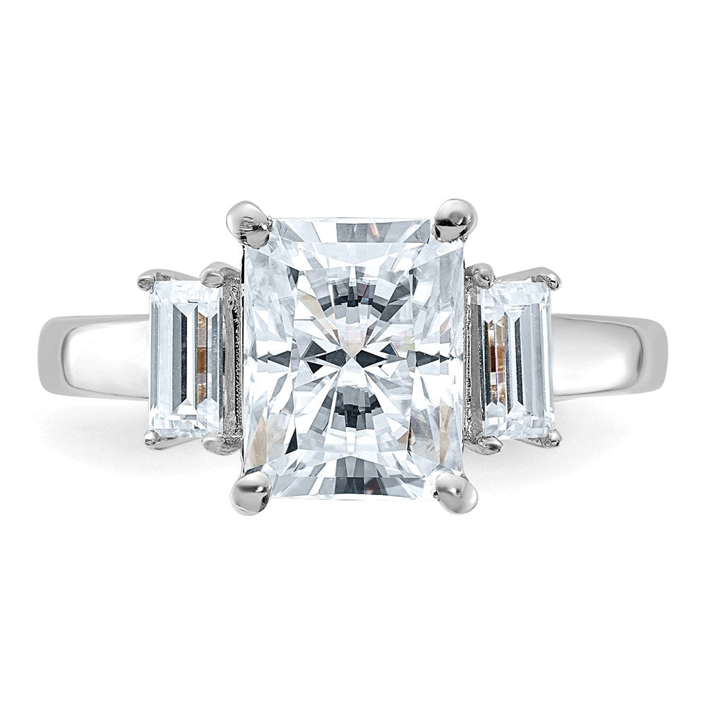 14kw 3 3/8ct. Three Stone G H I True Light Moissanite Engagement Ring