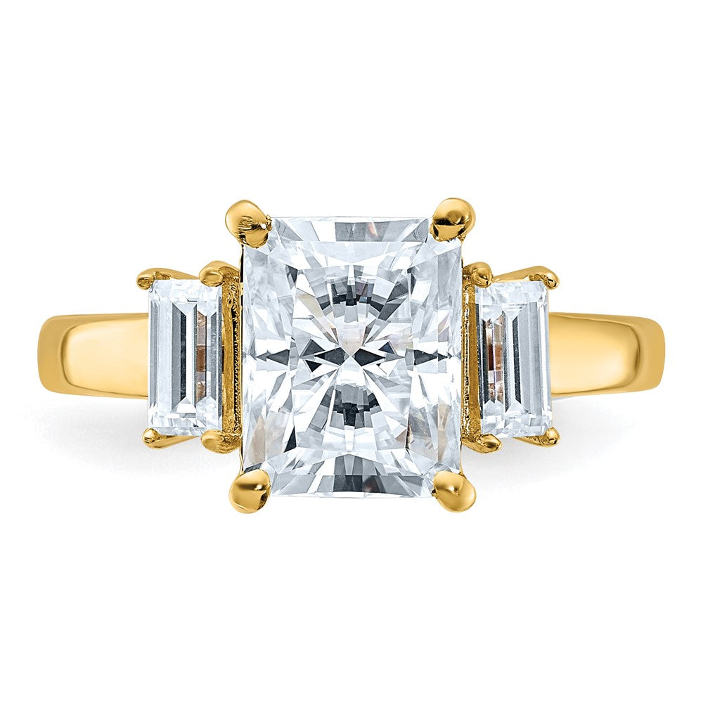 14k 3 3/8ct. Three Stone G H I True Light Moissanite Engagement Ring