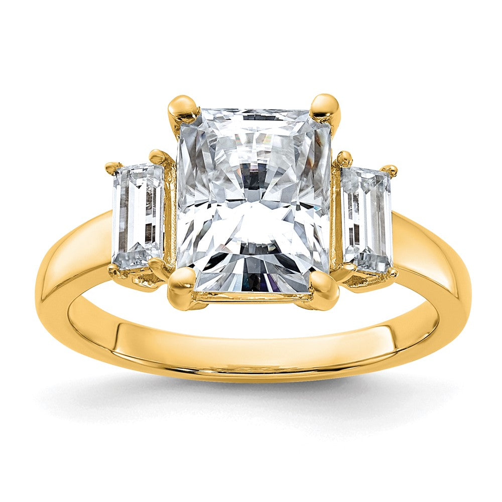 14k 3 3/8ct. Three Stone G H I True Light Moissanite Engagement Ring