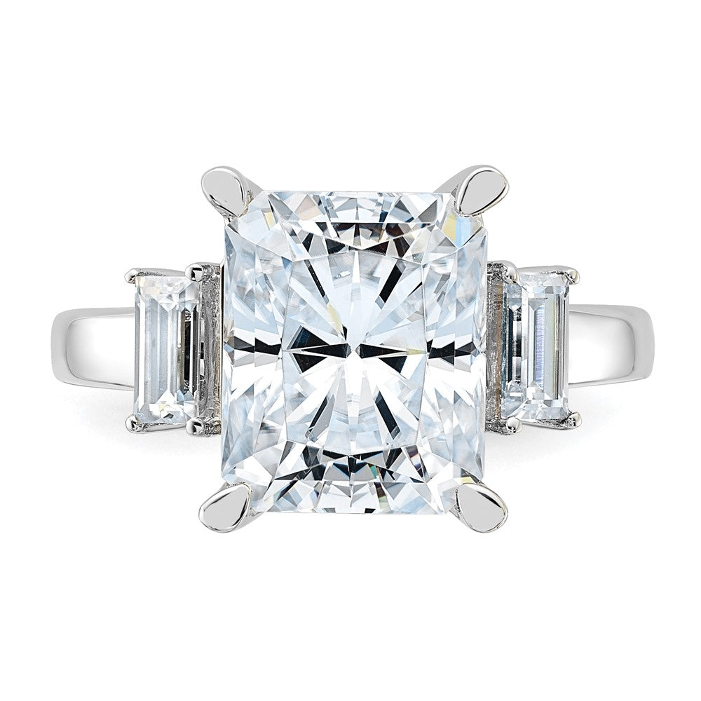 14kw 5 3/4ct. Three Stone D E F Pure Light Moissanite Engagement Ring
