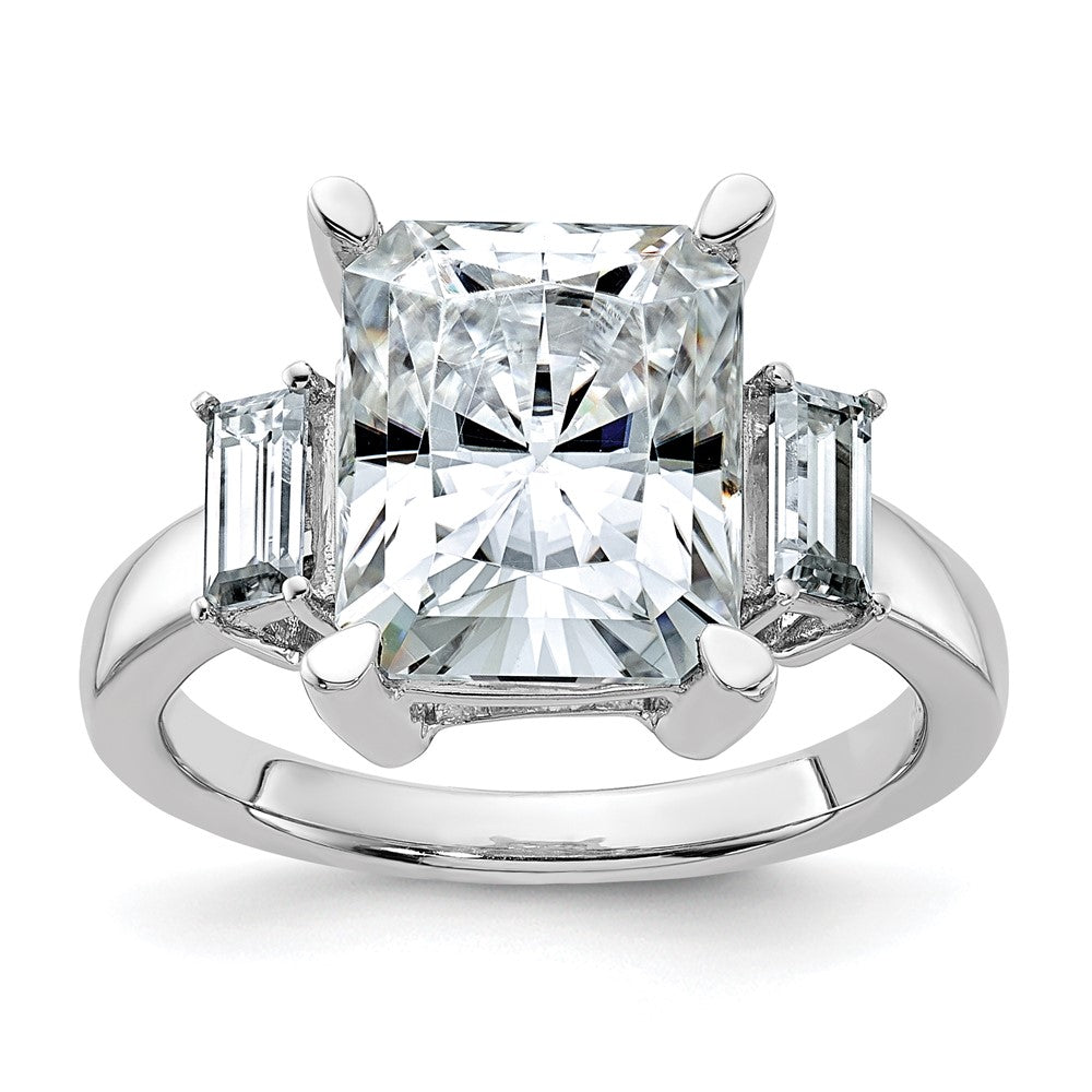 14kw 5 3/4ct. Three Stone D E F Pure Light Moissanite Engagement Ring